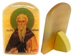Именная икона из селенита "Святой Иларион Великий" 