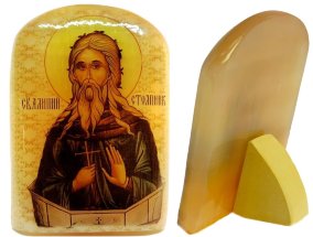 Именная икона из селенита "Преподобный Алипий Столпник" 