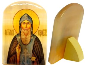 Икона из селенита с подставкой "Нил Столобенский" 