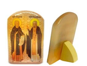 Малая икона из селенита 50*35 "Преподобных Серафима Саровского и Сергия Радонежского" 