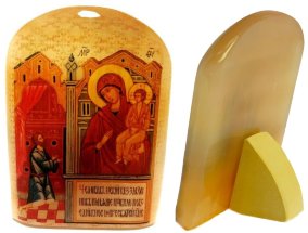 Икона из селенита "Божией Матери Нечаянная Радость" 