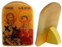 Именная икона из селенита "Св. Киприан и Св. Иустина"
