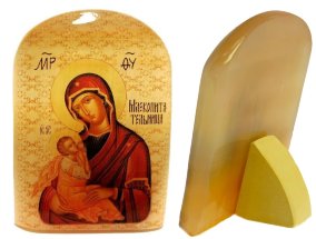 Икона из селенита "Божией Матери Млекопитательница" 