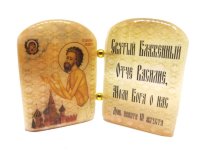 Икона из селенита с молитвой "Св. Василий Блаженный"