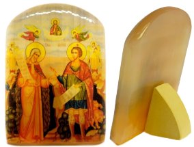 Икона из селенита с подставкой "Пророк Илья и Даниил" 