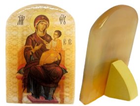 Икона из селенита с подставкой "Богородица на престоле" 