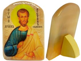 Именная икона из селенита "Святой Мученик Иустин Философ" 