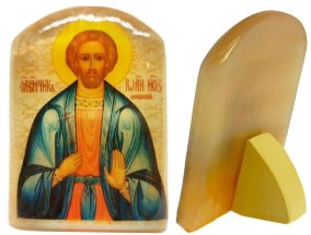 Именная икона из селенита "Великомученик Иоанн Сочавский" 