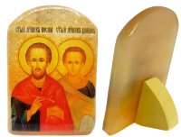 Именная икона из селенита "Святые Косма и Дамиан" 