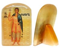 Именная икона из селенита "Святой Флор"