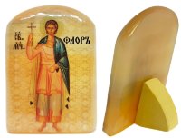 Именная икона из селенита "Святой Флор"