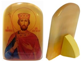 Именная икона из селенита "Святой Равноапостольный Царь Константин" 