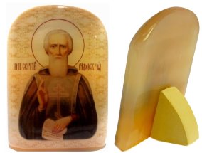 Икона из селенита с подставкой "Сергий Радонежский" 