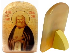 Икона из селенита с подставкой "Прп. Серафим Саровский" 