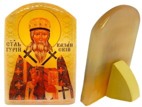 Икона из селенита с подставкой "Гурий Казанский" 