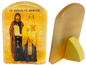 Именная икона из селенита "Святые Кирилл и Мефодий" 