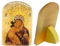 Икона из селенита с подставкой "Божией Матери Волоколамская"