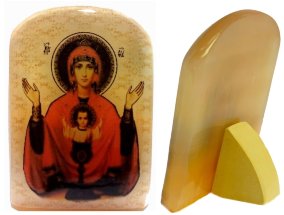 Икона из селенита с подставкой "Неупиваемая Чаша" 