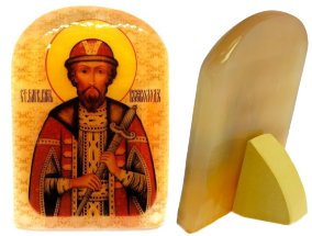 Икона из селенита с подставкой "Святой Всеволод" 