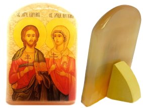 Именная икона из селенита "Мученики Адриан и Наталия" 