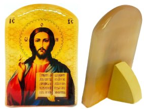 Икона из селенита с подставкой № 2 "Иисус Господь Вседержитель" 