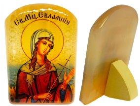 Икона из селенита с подставкой "Мученица Евлампия Никомидийская" 