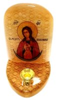 Икона с подсвечником из селенита "Божией Матери В Родах Помощница"