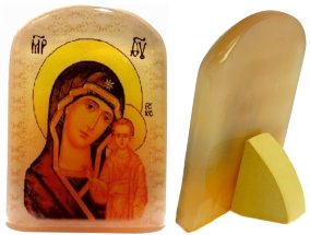 Икона из селенита с подставкой "Казанская Б. М." 