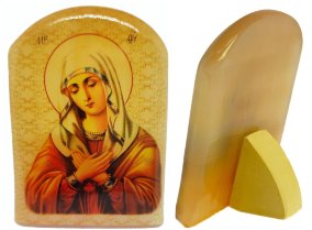 Икона из селенита с подставкой № 1 "Божией Матери Умиление" 