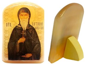 Именная икона из селенита "Преподобный Патапий Фивский" 