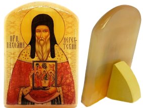Именная икона из селенита "Прп. Пахомий Нерехтский" 
