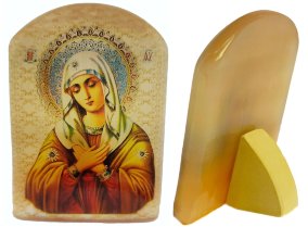 Икона из селенита с подставкой № 3 "Божией Матери Умиление" 