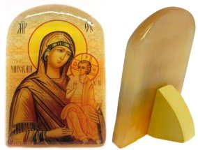 Икона из селенита с подставкой "Божией Матери Чирская" 