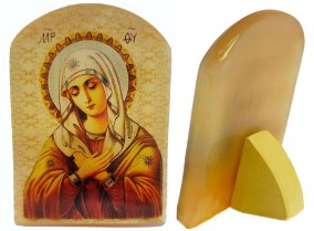 Икона из селенита с подставкой № 4 "Божией Матери Умиление" 
