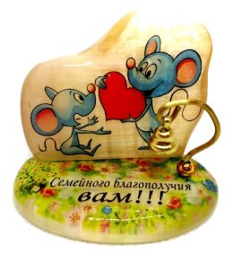 Мышка из селенита на подставке&quot;Семейного благополучия вам!&quot; 
